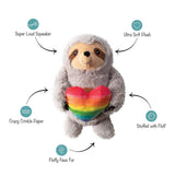 Follow Your Rainbow Plush Dog Toy: Sloth holds rainbow heart, with squeaker & crinkle for cuddly, interactive play.