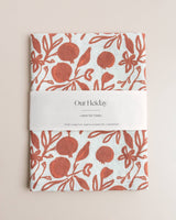 Pomegranate print organic linen tea towel