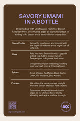 Infographic for Shiitake Mushroom Oil shows uses and spices for an infused umami oil with miso and wakame.