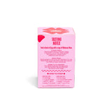 Pink tea box with text on a white background