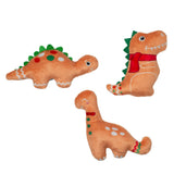 Baking Spirits Bright 3PC Dog Toy Set: plush gingerbread dinos with green spikes & spots, perfect festive small dog toys.