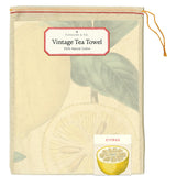 Exterior pouch packaging of Vintage tea towel with citrus design and Cavallini & Co. branding