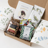 Verdon Coffee and Tea Gift Box packaging detail, showing the floral-patterned mailer box interior