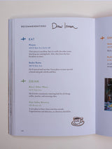 An Ojai Guidebook page lists hidden gems—eateries and drinks, with handwritten notes and a coffee cup sketch.