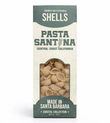 Pasta Santina shells packaging: cream with grey-green top and bottom.