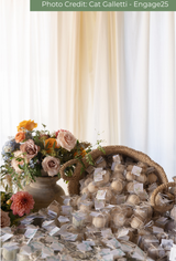 Bath bombs displayed on table as a gift at at an event, spilling over.