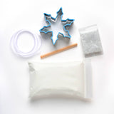 Snowflake Ornament DIY Craft Kit: includes cookie cutter, ribbon, stick, porcelain dough mix & decorative crystals