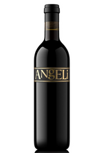 A dark glass wine bottle with a black capsule and a black-gold label reading ANGELI, set against a white background. The Stolpman Wine & Snacks Gift Box pairs perfectly with California artisan snacks or as an organic gift basket addition.