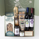 A Taste of Santa Barbara Gift Box: pasta, wine, nuts, salami, balsamic vinegar, jam & more gourmet treats.