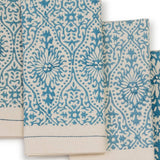 Four Embellish Motifs Fog napkins overlap, displaying sustainable 18″×18″ hand block printed cotton patterns.