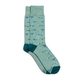 Socks that Protect Whales in sea green with dark teal heels and toes, covered in blue and white whales