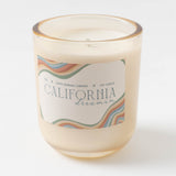 Hand-poured 9 oz California Dreamin Candle in a glass jar with a refreshing California surf scent.