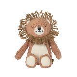 Mighty Mane Earth Friendly Lion Dog Toy with brown mane, beige belly, recycled fill sits upright on white background.