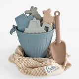 Brayden silicone beach toy set with bucket, shovel, and sand molds