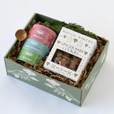 holiday hearth gift box from Santa Barbara Company with cookies and holiday tea