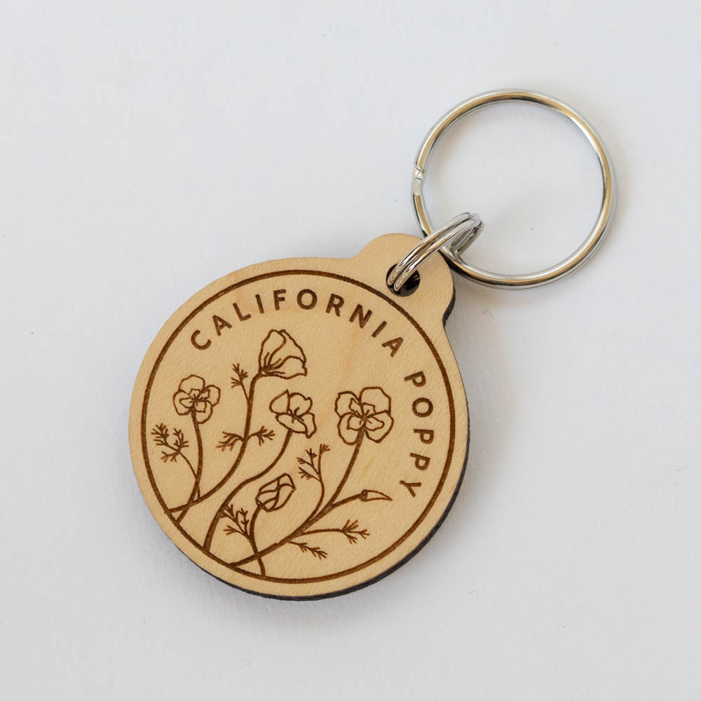 California Poppy Wood Keychain – Santa Barbara Company