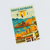Santa Barbara Scene Keychain with a vibrant postcard design of the beach, pier, and sunny mountains.