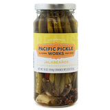 A jar of Jalabeaños - Spicy Green Bean Pickles, perfect as a zesty Bloody Mary garnish.