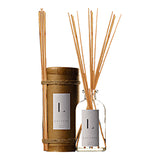 Miramar Santa Barbara Spa Tote: Clear glass bottle with reed sticks, Lavande label, and gift charm.