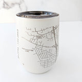 The Map of Napa Insulated Wine Tumbler features a white design with a black line map showing streets and labeled areas like Browns Valley and Westwood Hills Park. Perfect for keeping your drinks hot or cold.