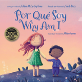 The cover of "Why Am I" shows a smiling girl in a green dress and red hair holding hands with a boy in a purple shirt under a blue sky—this illustrated children’s book is a gentle, poetic meditation on nature appreciation.