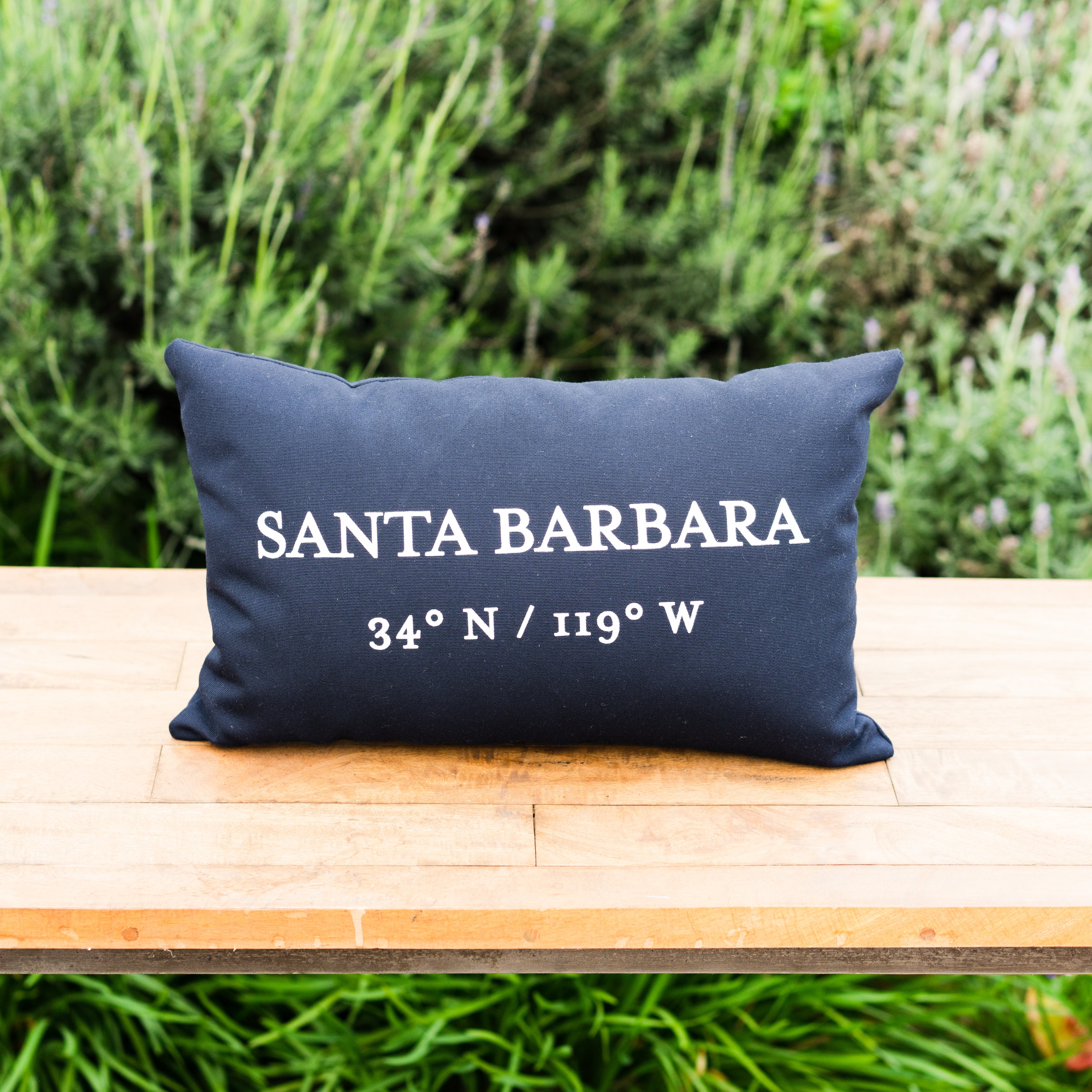 Santa Barbara Latitude Longitude Pillow in Navy