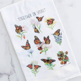 Z - Together in Spirit Monarchs Flour Sack Towel: 100% cotton with text and monarch butterflies on flowers.