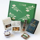 winter wishes gift box from Santa Barbara Company with drinking chocolate, caramels, cookies and California almonds