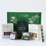 winter wishes gift box from Santa Barbara Company with drinking chocolate, caramels, cookies and California almonds