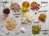 Farmhand's Choice Snack Size Granola—vegan oats, pumpkin seeds, coconut, maple & pecans; a gluten-free snack.