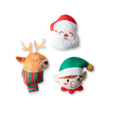 Never Sleigh Never 3PC Dog Toy Set: plush reindeer, Santa, and elf toys—perfect for small dogs this holiday season!.