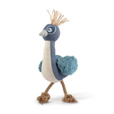 Feather Than Ever Earth Friendly Dog Toy: Plush blue/cream bird, canvas, rope legs, recycled bottle filling.