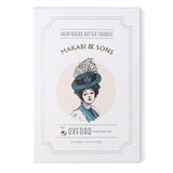 Packaging of Makabi & Sons shortbread butter cookies with a vintage illustration of a woman wearing a hat.