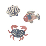 High Tide Canvas Small Dog Toy Set: a shell, fish, and blue crab with pink legs—perfect for small beach-loving pups.