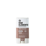 The RAW ELEMENTS TINTED BRONZE FACE SPF 30 stick gives water-resistant sun protection in a bronze-and-white container.
