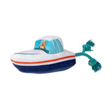 Boat Loads of Fun Plush Dog Toy: floating boat with plush pup and teal rope, ideal for water-loving dogs.