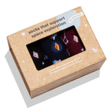 Kids Space Exploration Sock Gift Box, a kraft paper box with a window showing three pairs of space-themed socks