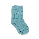 Kids Socks that Protect Sea Turtles, preschool and youth size, in heathered sea blue with green sea turtles and starfish