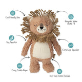 Mighty Mane Earth Friendly Lion Dog Toy: Plush, non-toxic soy fur, crinkle paper, squeaker, recycled bottle filling.