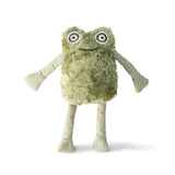I Jump Around Earth Friendly Dog Toy: A plush green frog with long limbs and a smile, made from recycled materials.