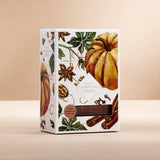 Pumpkin Spice Artisan Crisp with pumpkin seeds and fall spices on a beige illustrated background.