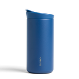 Pacific Blue Ceramic Coated Travel Mug with leak-proof lid; “CREATED” printed vertically for top temp performance.