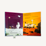 The Ultimate Book of Space features vibrant scenes—astronauts on the Moon, a Mars rover, and interactive text.