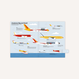 Airplanes of all sizes with facts fill a blue-and-white spread in the Ultimate Book of Airplanes and Airports.