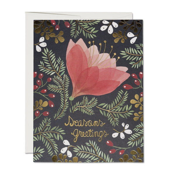 Elegant Seasons Greetings Flowers Note Card