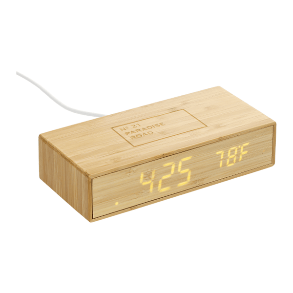 Custom Logo Bamboo Charging Desk Clock