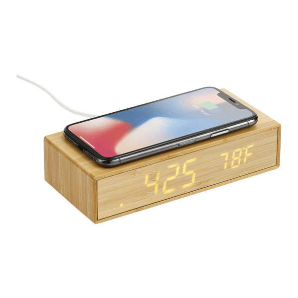 Custom Logo Bamboo Charging Desk Clock