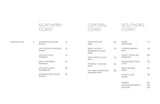 Table of contents with Northern, Central, and Southern Coast sections—featuring homes of the California Coastal style and page numbers.