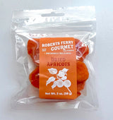 A clear bag of California Dried Apricots - 2 oz with an orange label, a healthy snack.