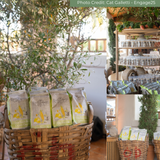 Sea Salt & Olive Oil Popcorns displayed farmers market style at a Santa Barbara Event. Photos by Cat Galetti.